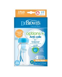 Dr Browns Biberón Anticólico Boca Ancha Azul de 9 OZ - 2 Piezas