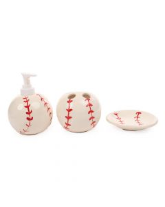 Set de Baño de Cerámica Diseño Baseball 3 Piezas