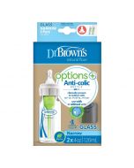 Dr Browns Biberón Anticólico de Vidrio con Boca Estándar 4 OZ - 2 Unidades